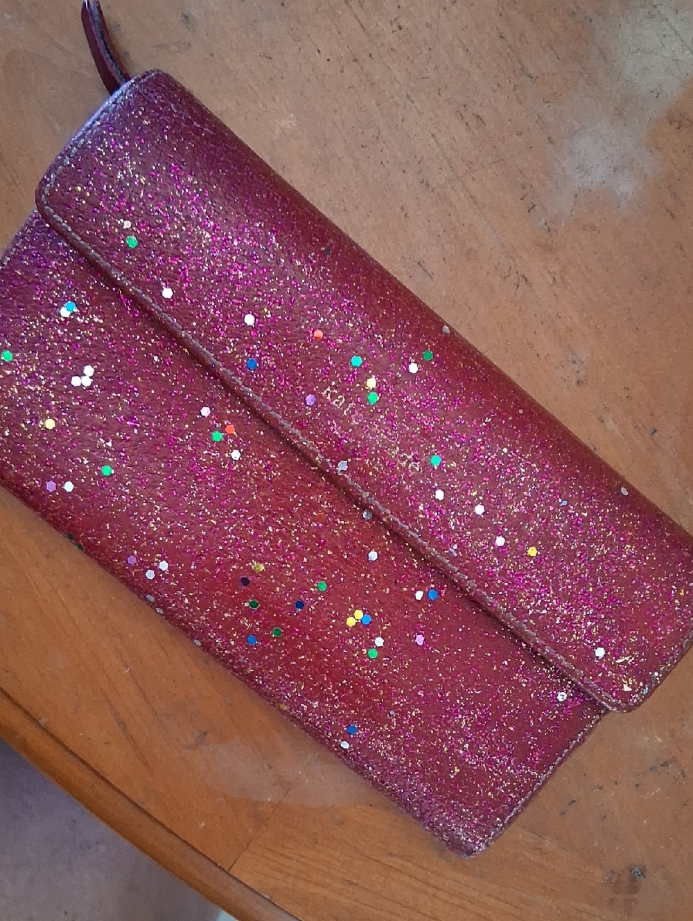 KATE SPADE  Glitter Flap Wallet Clutch - Fuchsia with Multicolor Confetti
